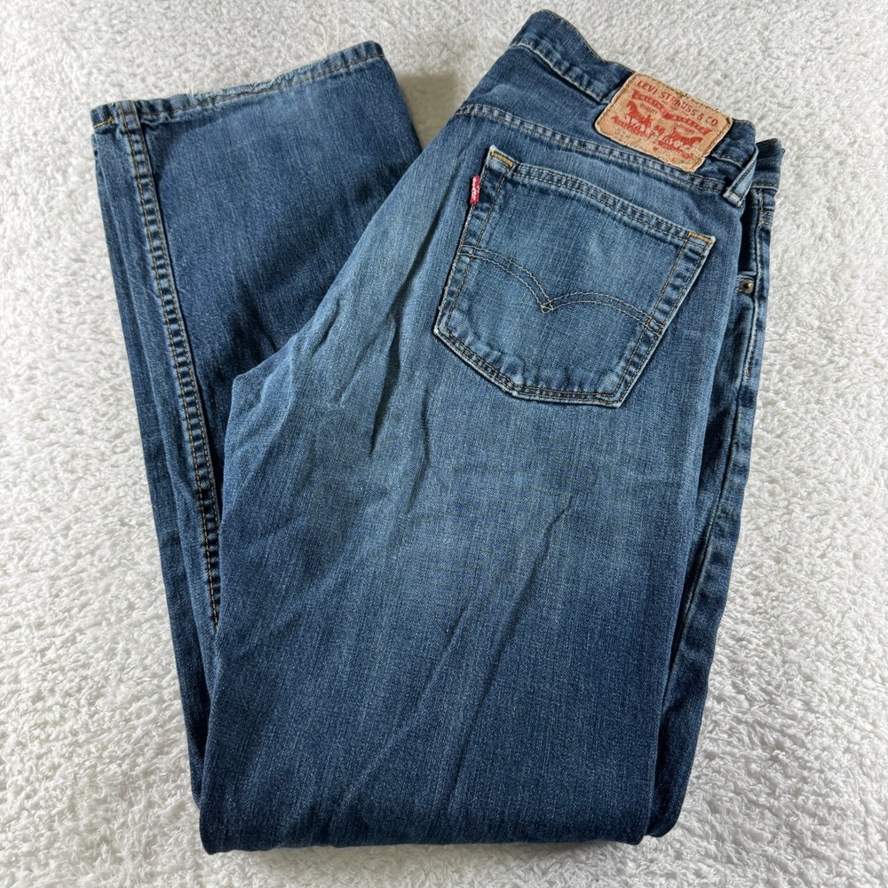 Y2K Levi's Jeans Mens 34x32 Blue Straight Fit Medium Wash Denim Pants Stretch